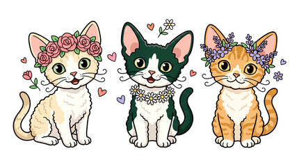 Obraz premium Three Cute Cats with Flower Decorations