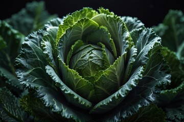 Obraz premium Cabbage leaves on black background dramatic still life — ai