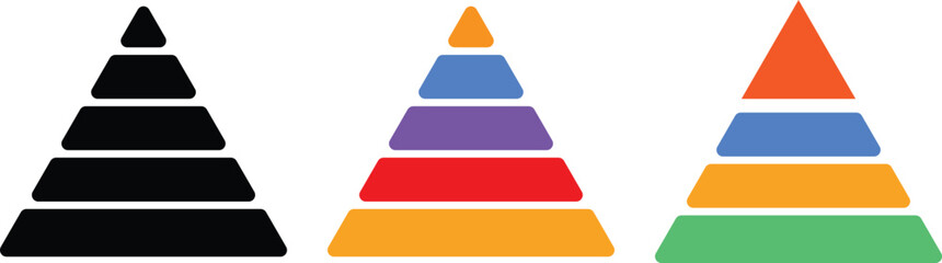 5 level Triangular pyramid colorful icon. Success and strategy signs. Business hierarchy symbols. educational materials. diagrams with ascending levels
