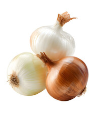Fototapeta premium Three Fresh Onions, One Brown, Two White, isolated on transparent background