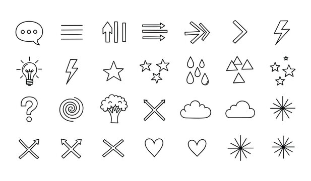 Set of Simple Line Art Icons and Symbols illustration