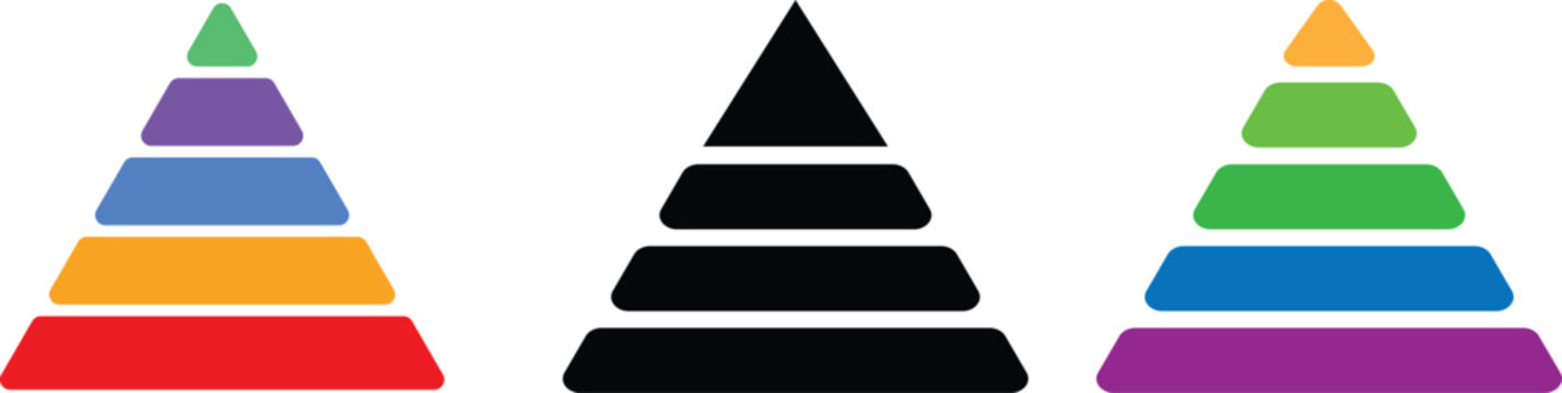 5 level Triangular pyramid colorful icon. Success and strategy signs. Business hierarchy symbols. educational materials. diagrams with ascending levels
