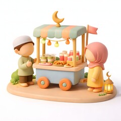 Ramadan Family Moments in Stylized 3D Mini Diorama Illustration