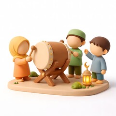 Ramadan Family Moments in Stylized 3D Mini Diorama Illustration