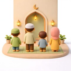 Ramadan Family Moments in Stylized 3D Mini Diorama Illustration