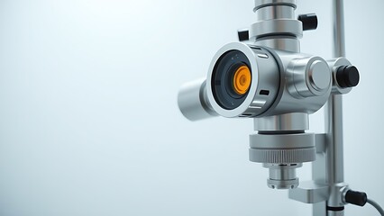 Professional ophthalmoscope in a clean white room with clinical lighting.