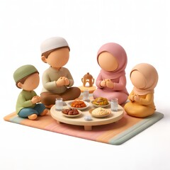 Ramadan Family Moments in Stylized 3D Mini Diorama Illustration