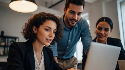 Obraz premium Business People Collaborating on Laptop in Office