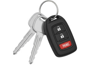 Car key remote with panic button isolated on transparent background
