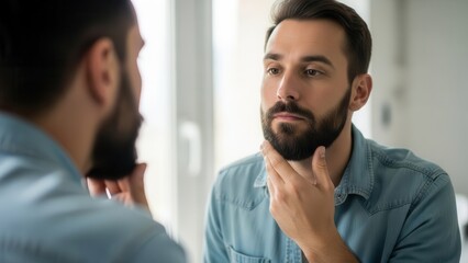 Man checking beard in mirror