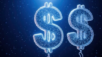 Digital Dollar Symbols Wireframe Floating