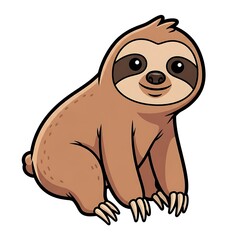 Fototapeta premium Cute Cartoon Sloth Sitting on Ground.