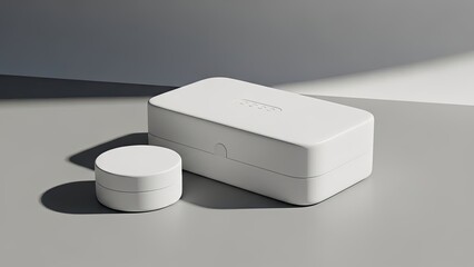 Isolated close up of blank white plastic packaging for clean hygiene and health care including a bottle of milk, water, and rolls of toilet paper