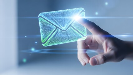 A futuristic hand interacting with a glowing digital envelope