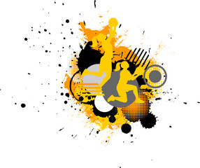 yellow orange woman baskterball player postures silhouette with brush painting banner symbol logo grunge graphic element white background