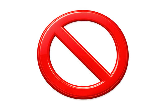 Red prohibition sign representing a stop, forbidden action, or restricted access, with transparent background