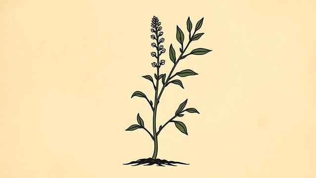 Stylized illustration of a hyssop plant on parchment, reminiscent of a medieval manuscript.