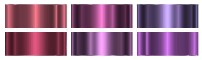 A set of purple, pink and terracotta gradients with an outline on a white background. Metallic gradient effects for text and infographic design. Vector EPS 10.
