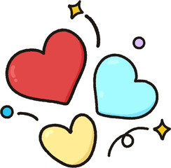 Cute hand drawn heart illustration set with stars