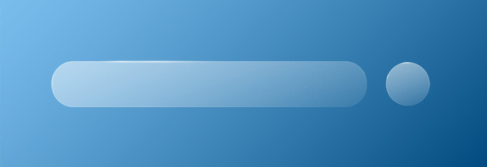 The search bar icon is oval in shape on a blue background. Transparent glassmorphism-style search bar button. Vector EPS 10.