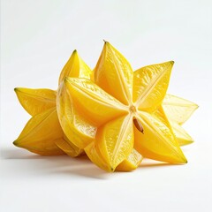 Fresh Ripe Starfruit with Yellow Skin and Visible Seeds on a White Background