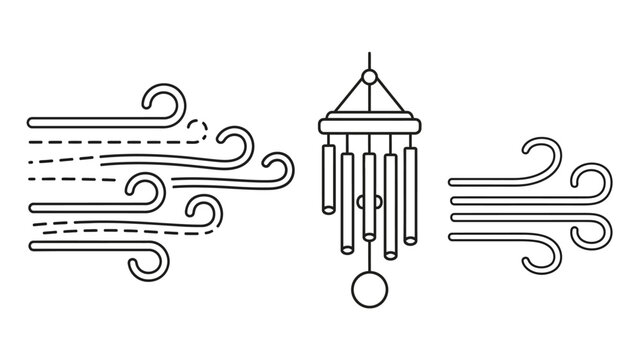 Wind chime with swirling wind lines.
