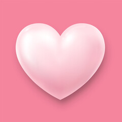A three-dimensional light pink heart with highlights and shadows on a pink background. A heart icon for your design. The concept of Valentine's Day, love. Vector EPS 10.