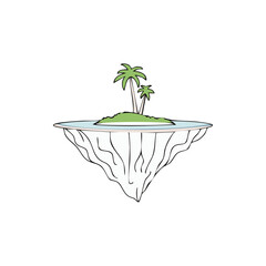 Tropical Island Oasis Fantasy Island Concept With Palm Trees On a Floating Piece of Earth