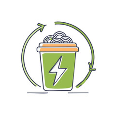 Sustainable Energy Concept: Recycling food waste into electricity, circular economy with light green energy