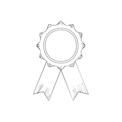Sketch of a single award rosette with flowing ribbons, winner or achievement icon