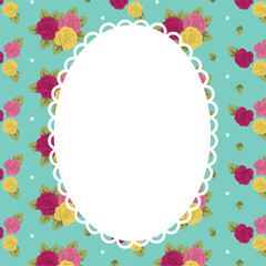 Floral Oval Frame with Seamless Rose Pattern Background