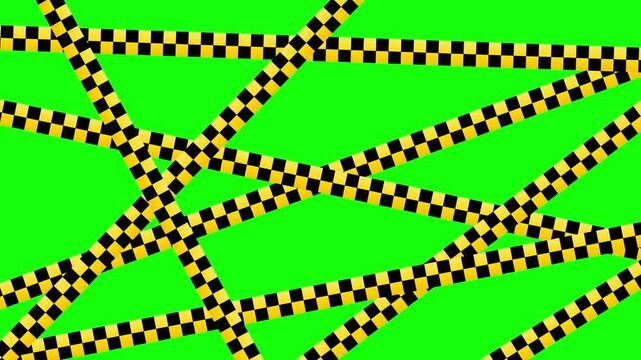 Checkered hazard tape animation weaving across green screen background creating complex safety pattern motion 4K 60fps