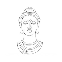 Line Art Depiction of Buddha Face Spirituality and Meditation on White Canvas