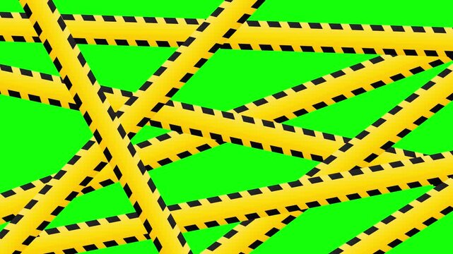 Layered caution tape animation stacking bold yellow safety lines over vibrant green background for warning visuals 4K 60fps