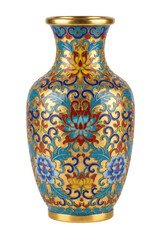 Gold Cloisonn&eacute; vase with blue enamel and floral lotus patterns. Chinese antique art.