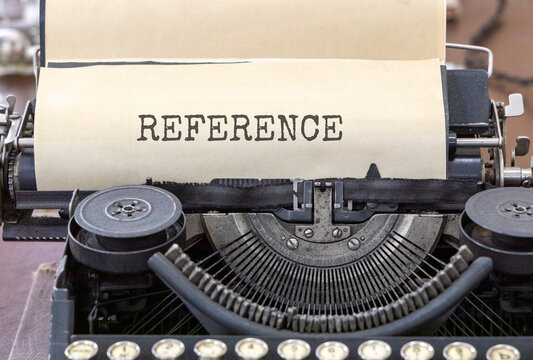 References or reference symbol. Concept word Reference typed on beautiful old retro typewriter. Beautiful white paper background. Business references or reference concept. Copy space.