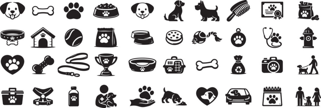 Dog Icon Mega Set &ndash; Black Silhouette Dog Symbols and Accessories