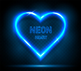 A blue neon heart. A glowing element for your design. Abstract background with space for text. Vector EPS 10.