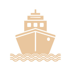 Obraz premium Aesthetic Nautical Illustration of a Ship on the Waves in Muted Earth Tones for Nautical Theme, Icon, Symbol, Vector
