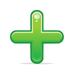 Obraz premium Green Plus Sign Illustration Glossy Design: Addition Symbol, Medical Health Icon Element
