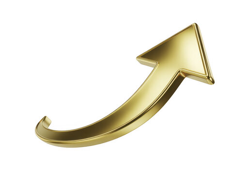 Gold arrow pointing up isolated on a transparent background