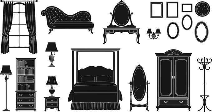 Elegant Victorian Furniture Silhouettes for Interior Design.