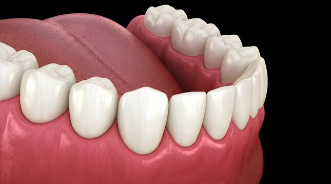 3D Illustration of Human Lower Jaw with Teeth and Tongue for Dental Anatomy