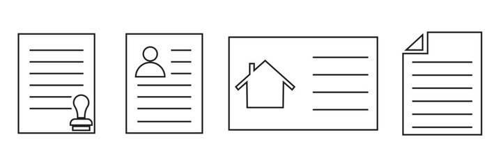 Legal document icon . Collection of black legal and business document icons representing contracts, certification, approval, law, administration and official paperwork concepts.
