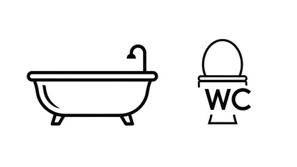 Bathroom fixtures and toilet symbols.