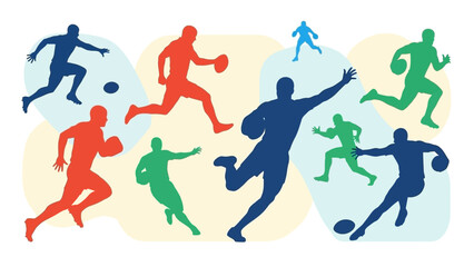 Silhouettes of soccer players in dynamic poses.