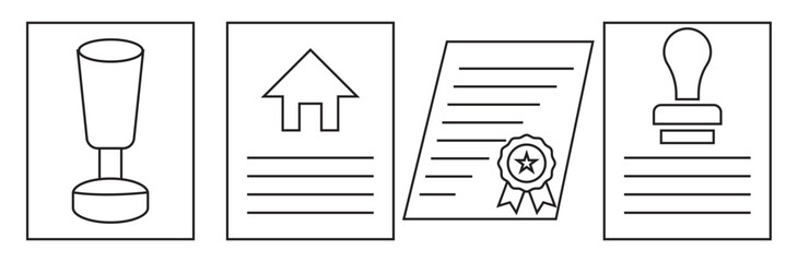 Legal document icon . Collection of black legal and business document icons representing contracts, certification, approval, law, administration and official paperwork concepts.
