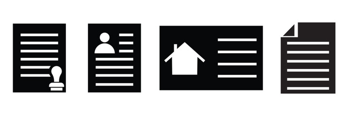 Legal document icon . Collection of black legal and business document icons representing contracts, certification, approval, law, administration and official paperwork concepts.
