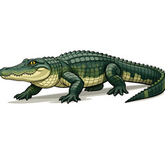 Naklejka premium A detailed depiction of a green alligator lying down showcasing its textured skin and powerful build