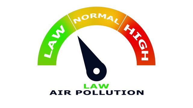 Abstract glowing law air pollution measuring gauge icon with dark background.Futuristic glowing law air pollution measuring gauge icon with smooth animated.